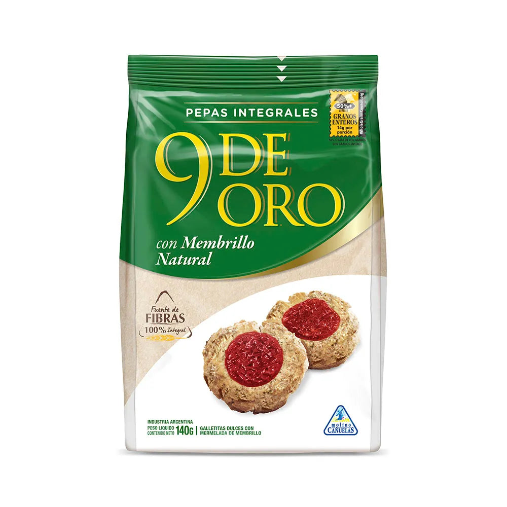 9 DE ORO Galletas Pepas Membrillo Harina Integral (140g)