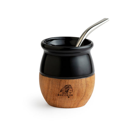 Metamate Quechua Mate Gourd – Algarrobo Wood &amp; Ceramic Interior (Large, Multiple Colors) Maté accessories METAMATE Black