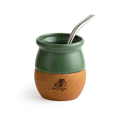 Metamate Quechua Mate Gourd – Algarrobo Wood &amp; Ceramic Interior (Large, Multiple Colors) Maté accessories METAMATE Green