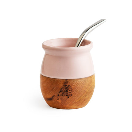 Metamate Quechua Mate Gourd – Algarrobo Wood &amp; Ceramic Interior (Large, Multiple Colors) Maté accessories METAMATE Pink