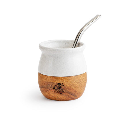 Metamate Quechua Mate Gourd – Algarrobo Wood &amp; Ceramic Interior (Large, Multiple Colors) Maté accessories METAMATE White