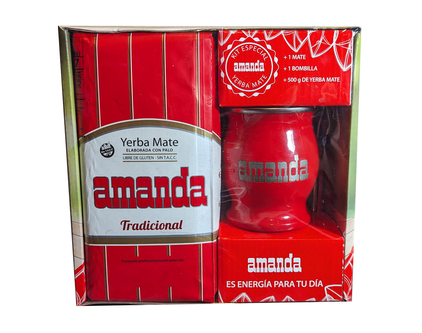 Kit AMANDA Yerba Mate (calabaza y pajita de acero inoxidable y yerba mate) - ROJO