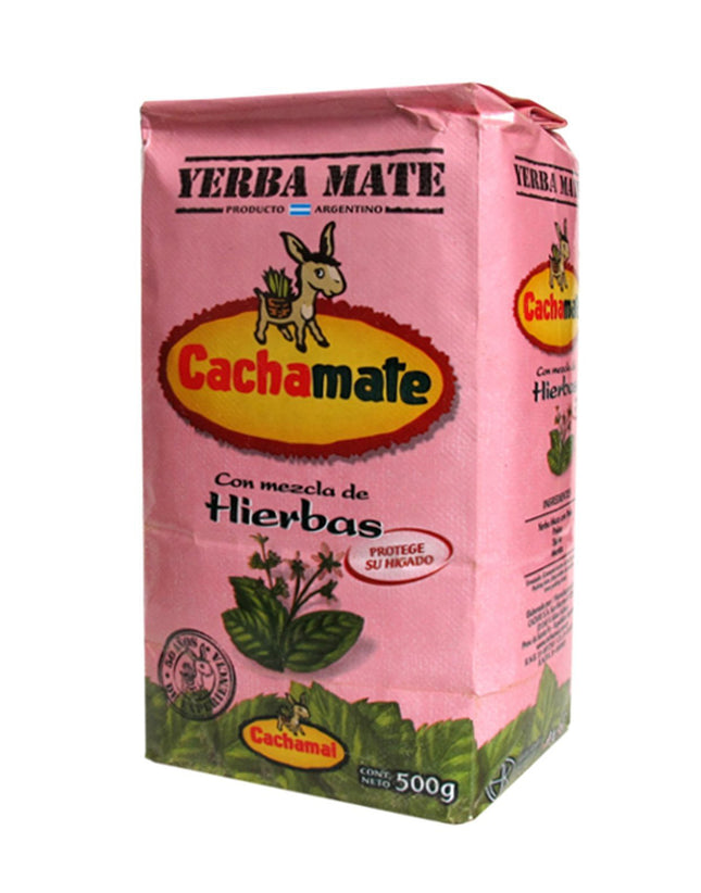 Cachamate Yerba Mate with Special Herbal Additions – Yerba Mate con Hierbas Especiales (500g) Yerba Mate Cachamai "Rosa" c/Hierbas (Protector Hepatico) with Liver Protecting Herbs