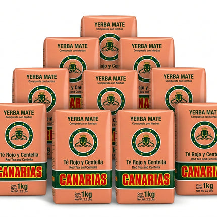 Canarias Yerba Mate con Te Rojo y Centella 1 kg (con Palo) 2.1 lb Pink Yerba Mate Canarias 10 Pack