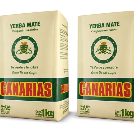 Canarias Yerba Mate con Te Verde and Jengibre 1 kg (con Palo) 2.1 lb Beige Yerba Mate Canarias 2 Pack