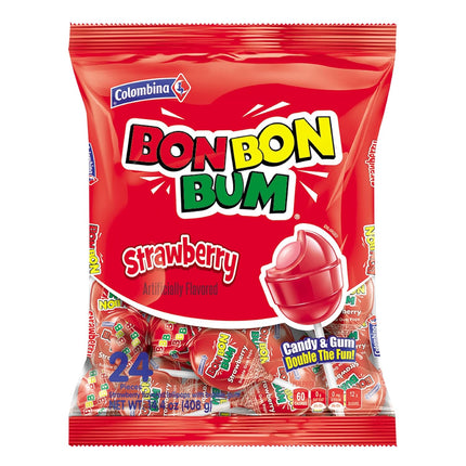 Colombina Bon Bon Bum Strawberry Lollipops with Gum Center (24 Pieces / 408 g) Specialty Foods COLOMBIANA