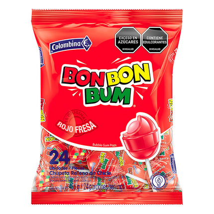 Colombina Bon Bon Bum Strawberry Lollipops with Gum Center (24 Pieces / 456gg) Specialty Foods COLOMBIANA