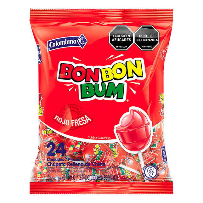 Colombina Bon Bon Bum Strawberry Lollipops with Gum Center (24 Pieces / 456gg) Specialty Foods COLOMBIANA