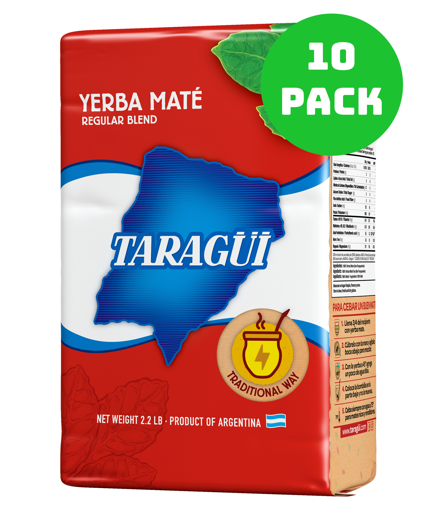 Yerba Mate Taragüi 1 kg con Tallos. Envase Rojo 2,2 lb