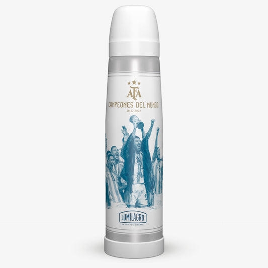 Lumilagro LUMINOX Stainless Steel Thermos imprinted with "Campeones Del Mundo" Argentina World Cup Winner 2022 with Messi and team - 1L