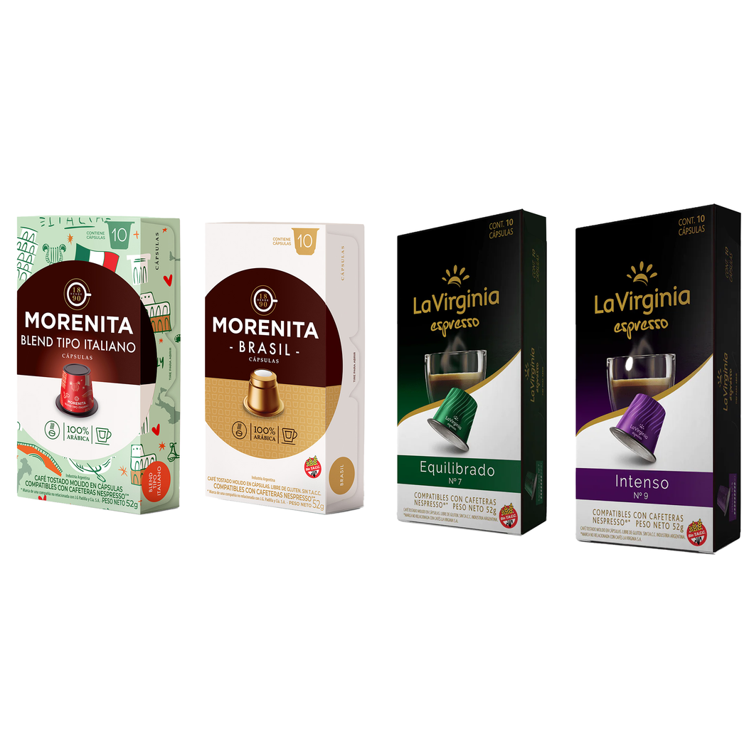 Variety pack -  Coffee capsules from Argentina & Brazil -  for original Nespresso (4 boxes of 10)