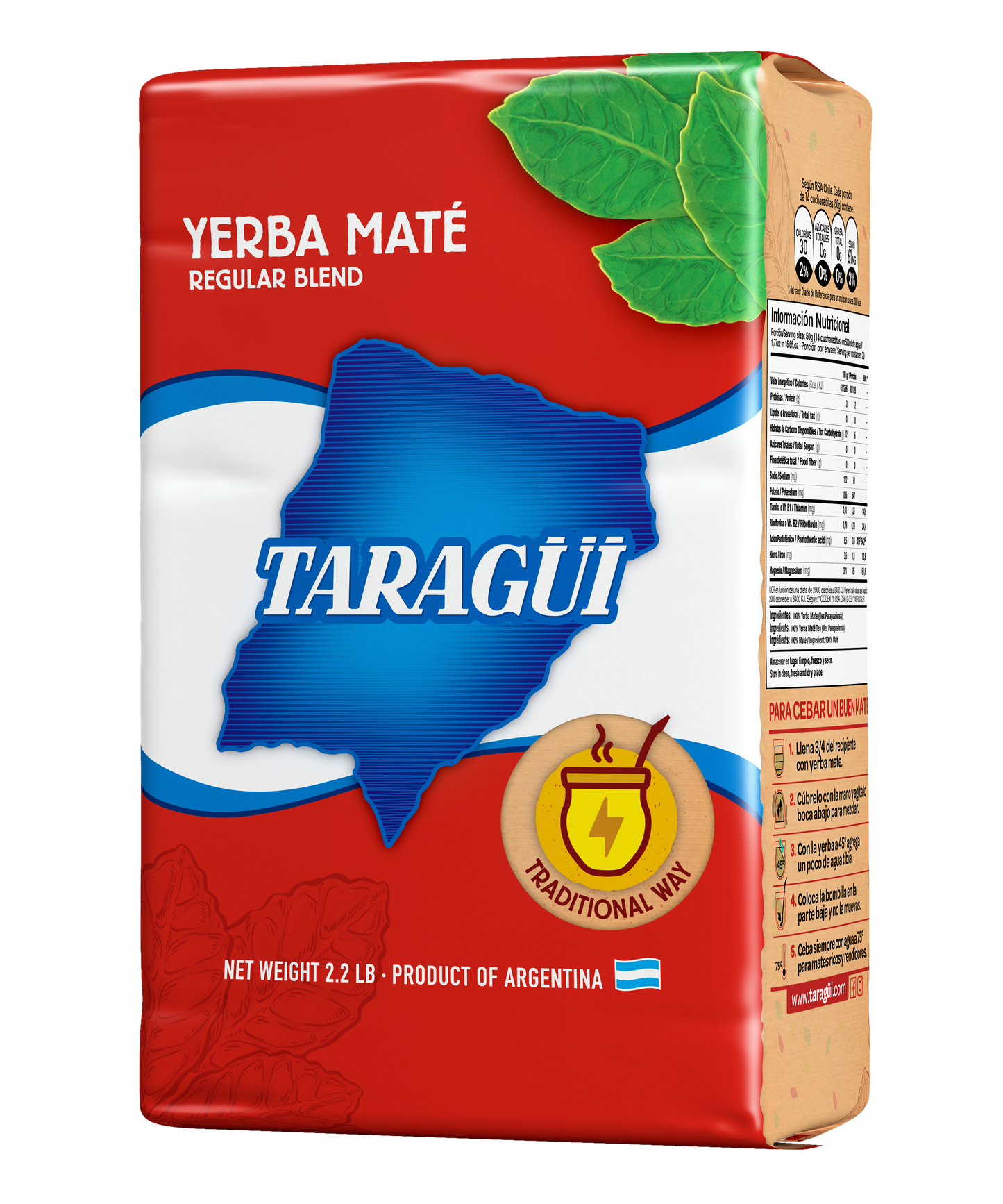 Yerba Mate Taragüi 1 kg con Tallos. Envase Rojo 2,2 lb