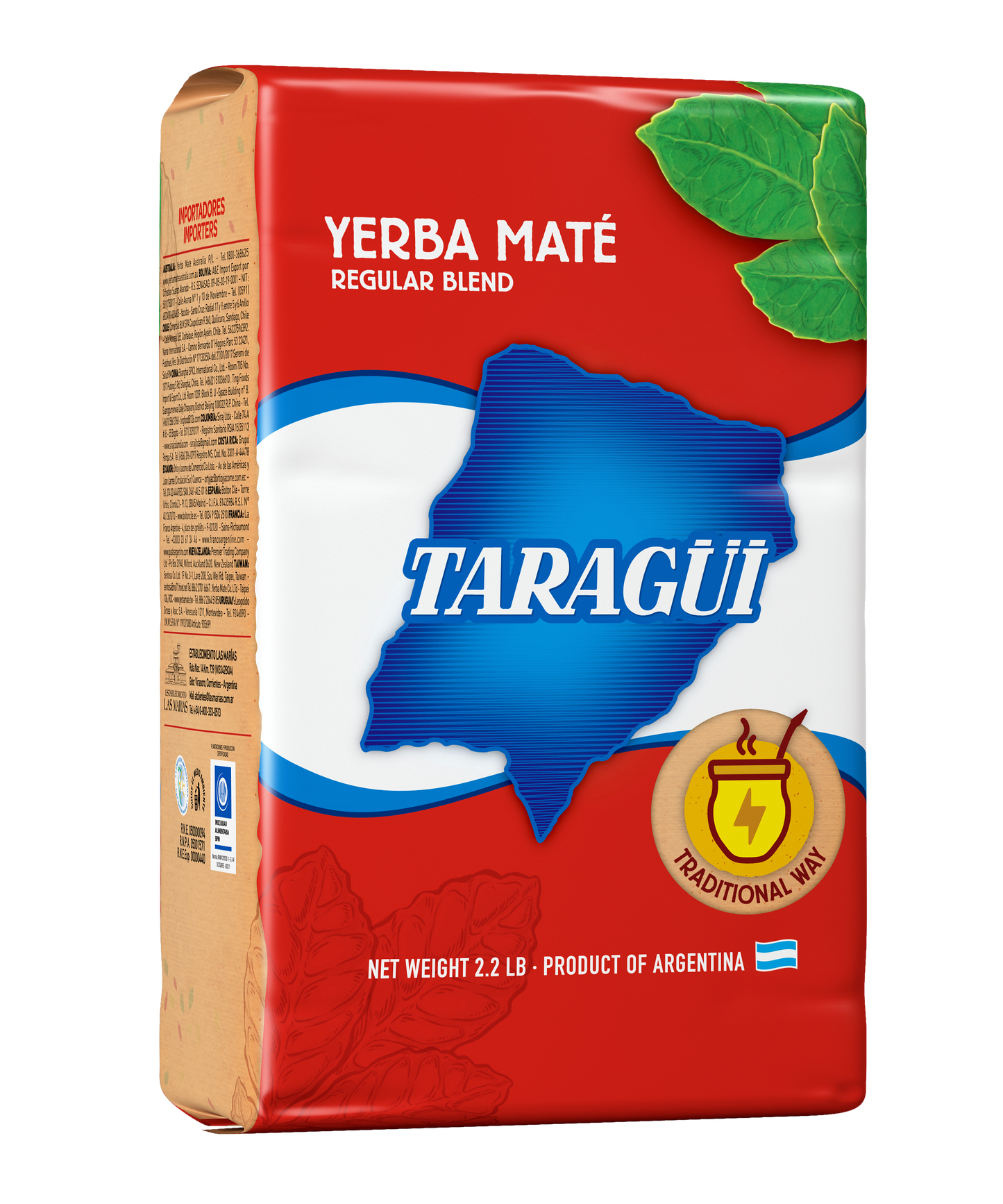 Yerba Mate Taragüi 1 kg con Tallos. Envase Rojo 2,2 lb